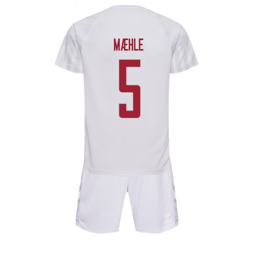 Otroški Nogometni dresi Danska Joakim Maehle #5 Gostujoči SP 2022 Kratek Rokav (+ Kratke hlače)